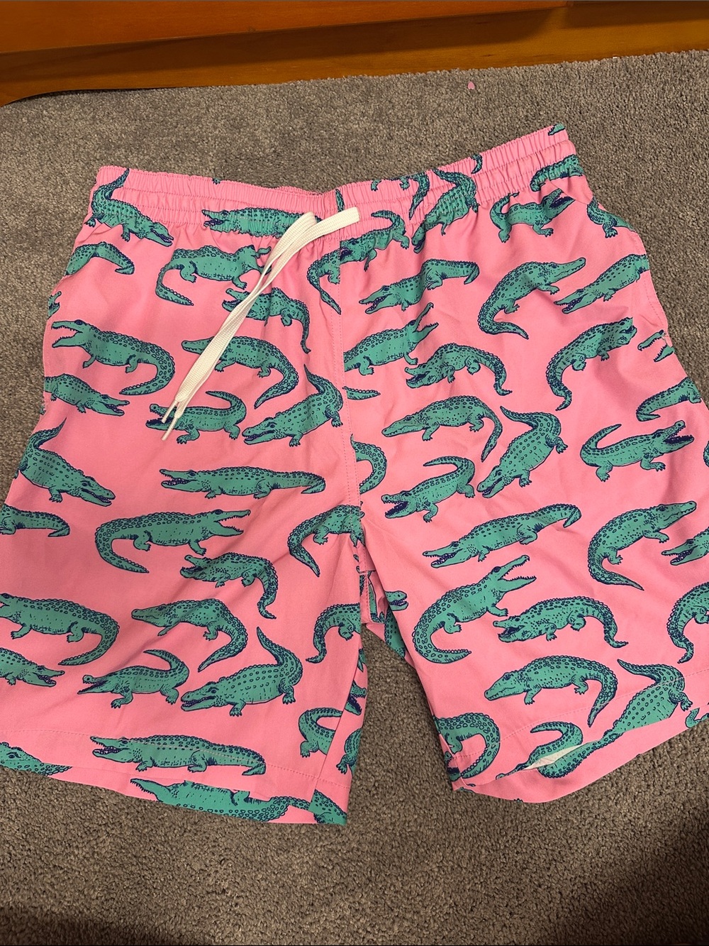 chubbies Pink Swim Shorts with Green Alligator Print